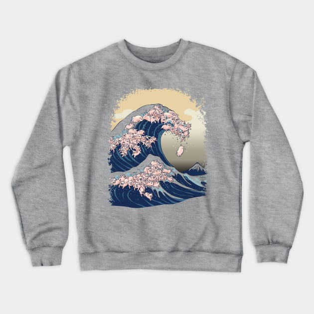 The Great Wave of Pigs Crewneck Sweatshirt by huebucket